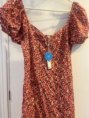Cupshe Floral Smocked Puff Sleeve Mini Dress NWT Size S Boho Spring
